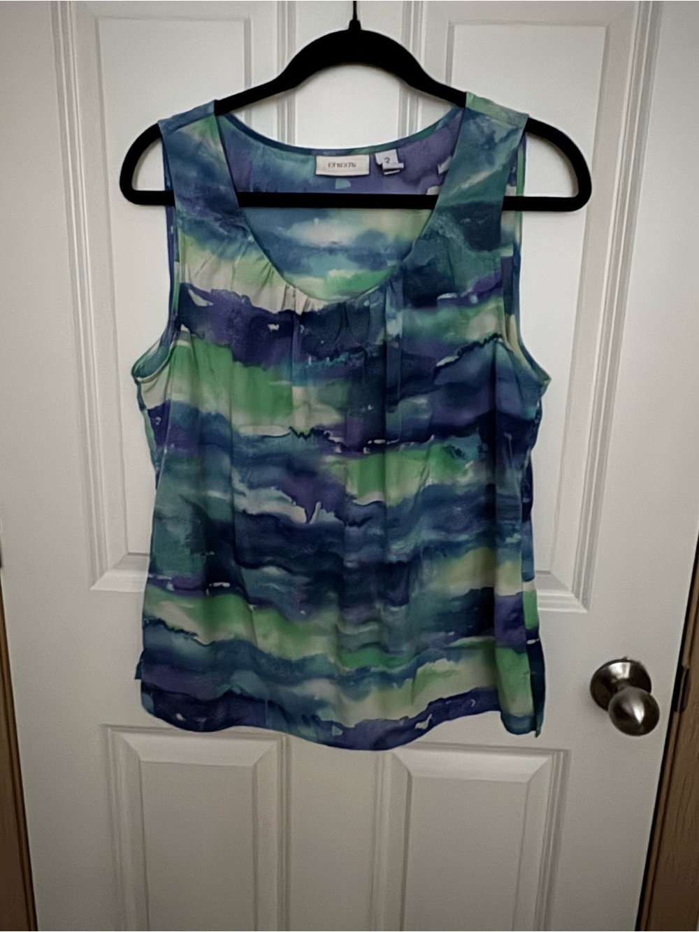 Chico's Blue and Green Watercolor Print Sleeveless Camisole